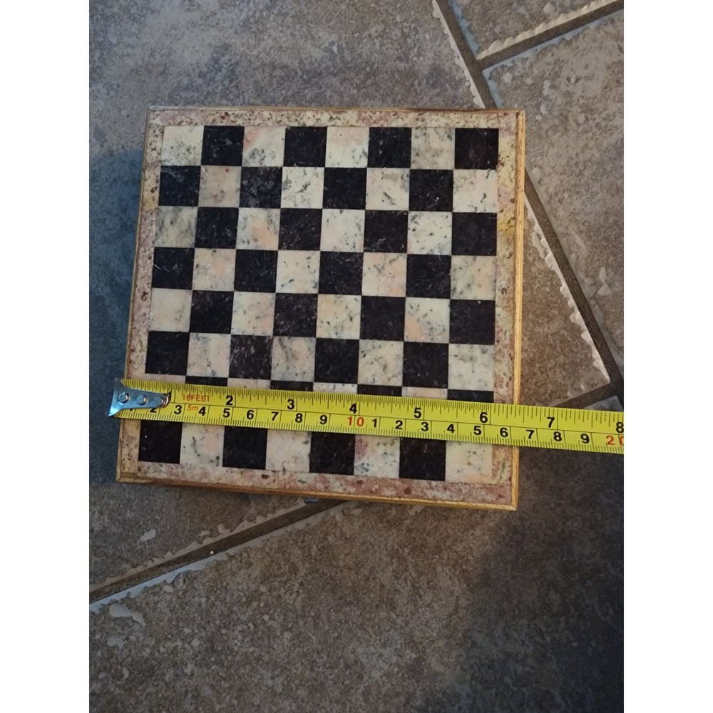 Vintage Marble Chess Set Handcrafted Stone Pieces Wooden Storage Case India 7in